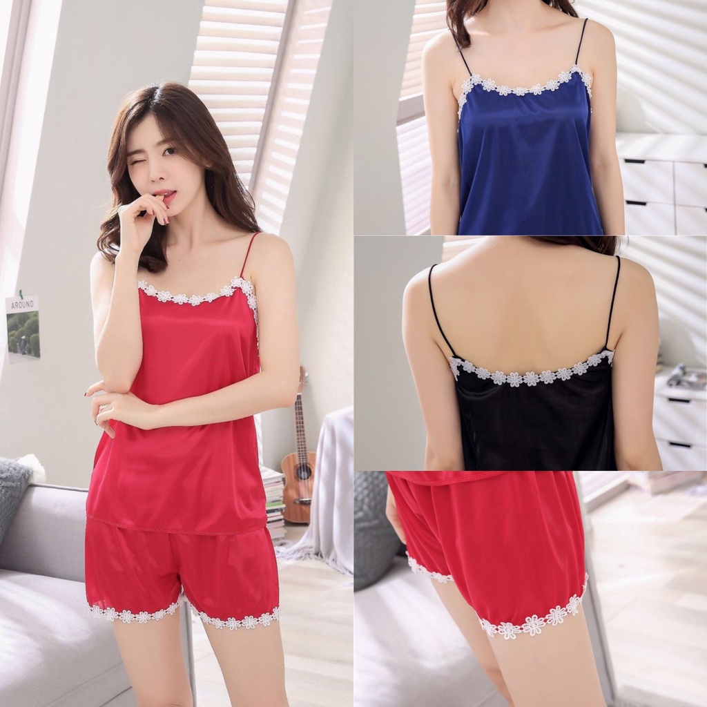 Blackpink Lingerie Wanita Pakaian Tidur Piyama Nyaman Fashion Korea 4009