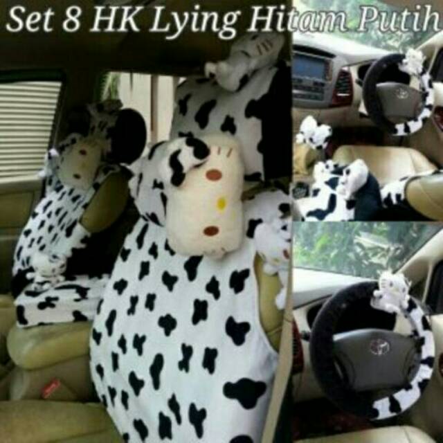 Set Bantal Mobil 8 in 1 HELLO KITTY Lying Totol Hitam Putih