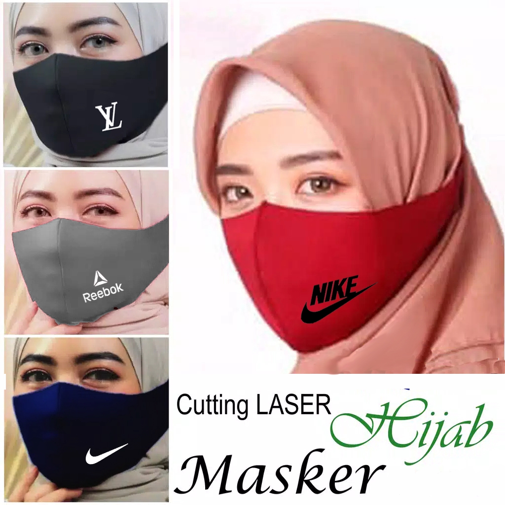 Masker hijab headloop logo sport dan brand washable