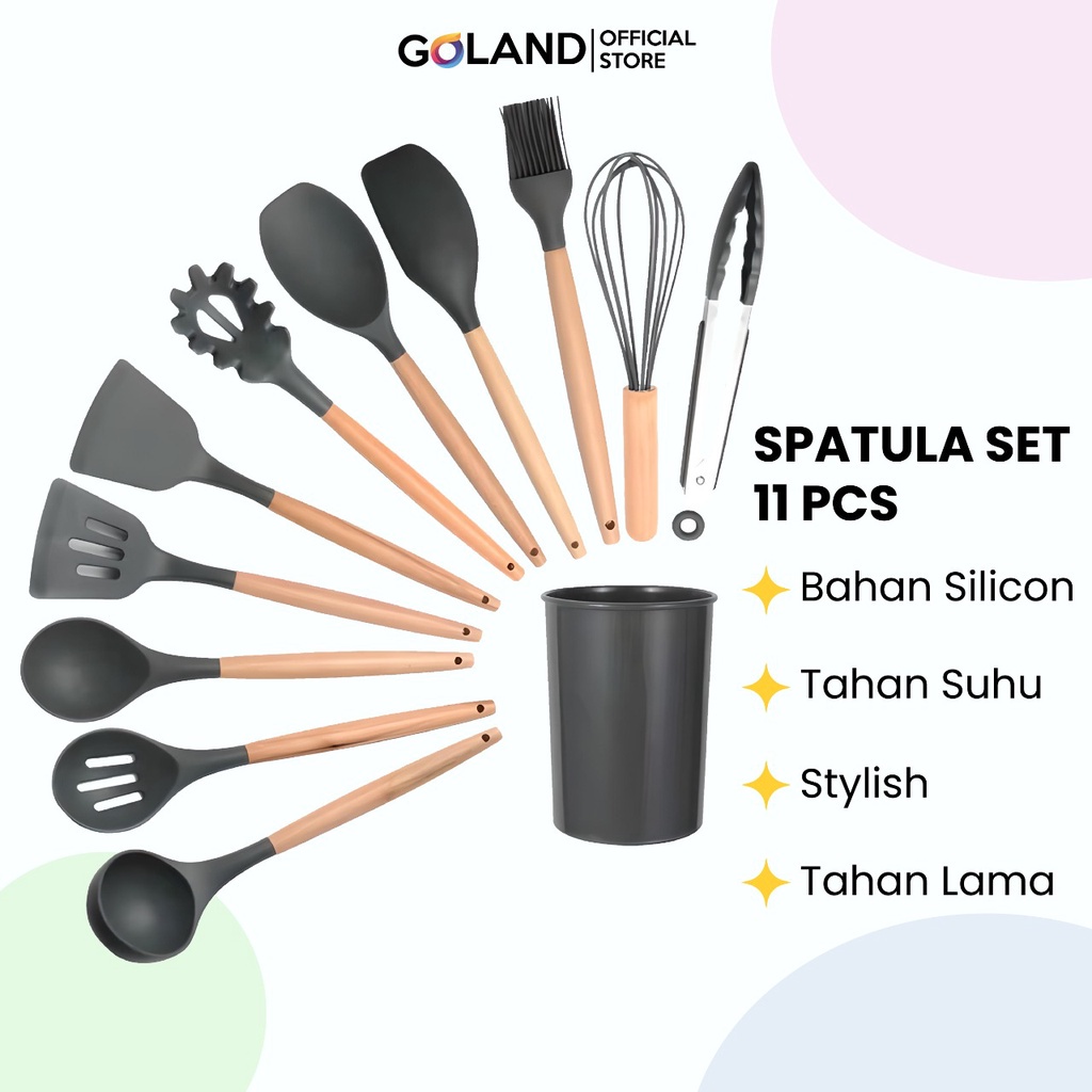 Goland Spatula Silikon Spatula Masak Silikon Tahan Panas Dapur Kitchen Utensil Set Spatula Dapur 11 pcs