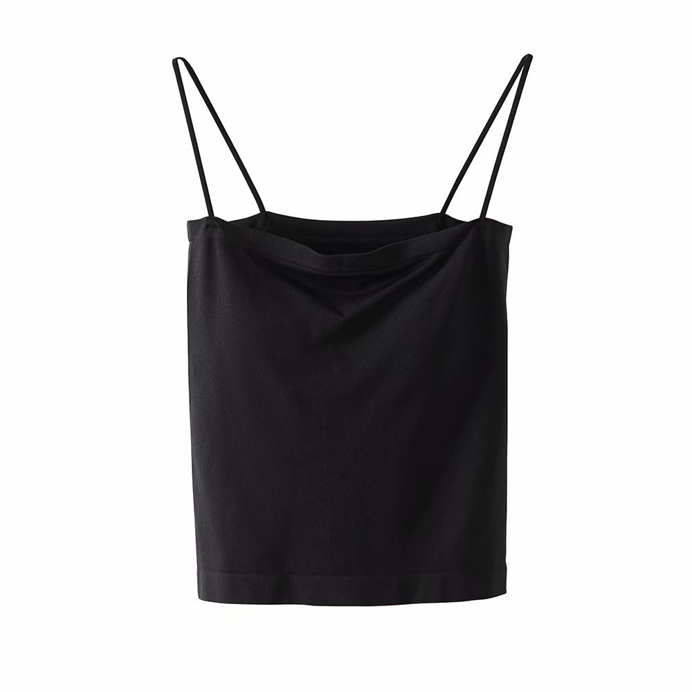 BATAMMODE Tank top Basic Wanita Square spaghetti Crop top-Hitam
