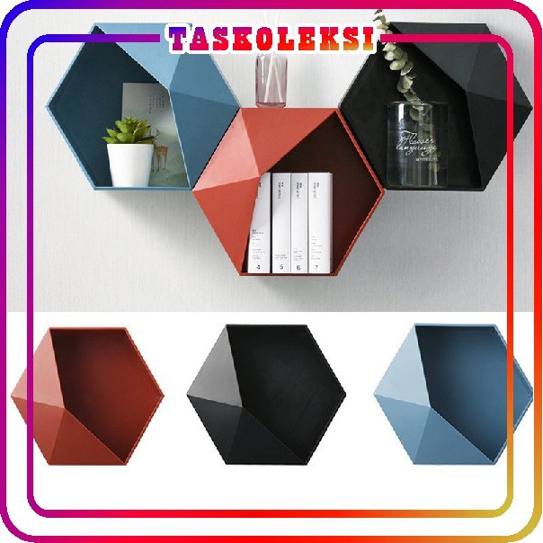 ☛TK☚ R353 KOTAK PENYIMPANAN HEXAGONAL GEOMETRIS GAYA NORDIC RAK GANTUNG DINDING UNTUK DEKORASI RUMAH