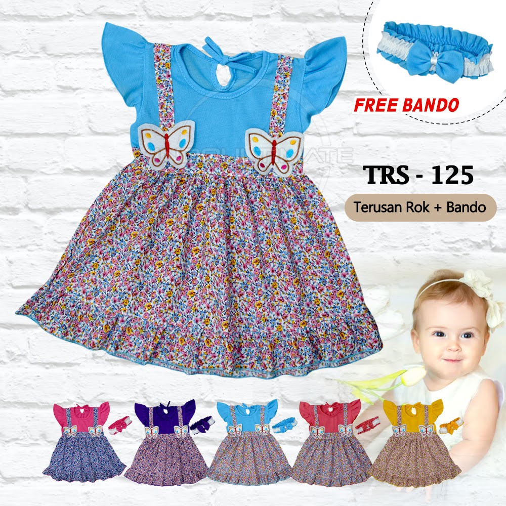 1Pcs Baju Rok Terusan Bayi Perempuan + FREE Bando Dress Rok Bayi PLANET KIDZ Pakaian Bayi Perempuan Dress Bayi Pesta Motif Lucu TRS-125