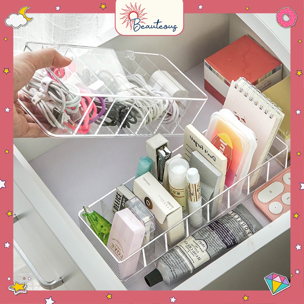 Kotak Penyimpanan Akrilik Transparan Tempat Aksesoris Stationary Lipstik Kabel Storage Organizer Serbaguna