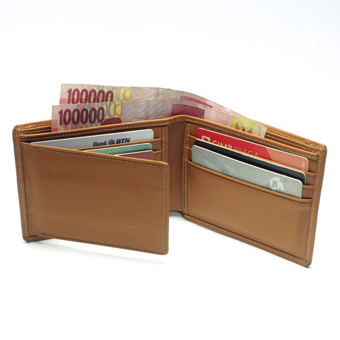 dompet pria kulit asli model lipat kartu samping warna tan PHWL423