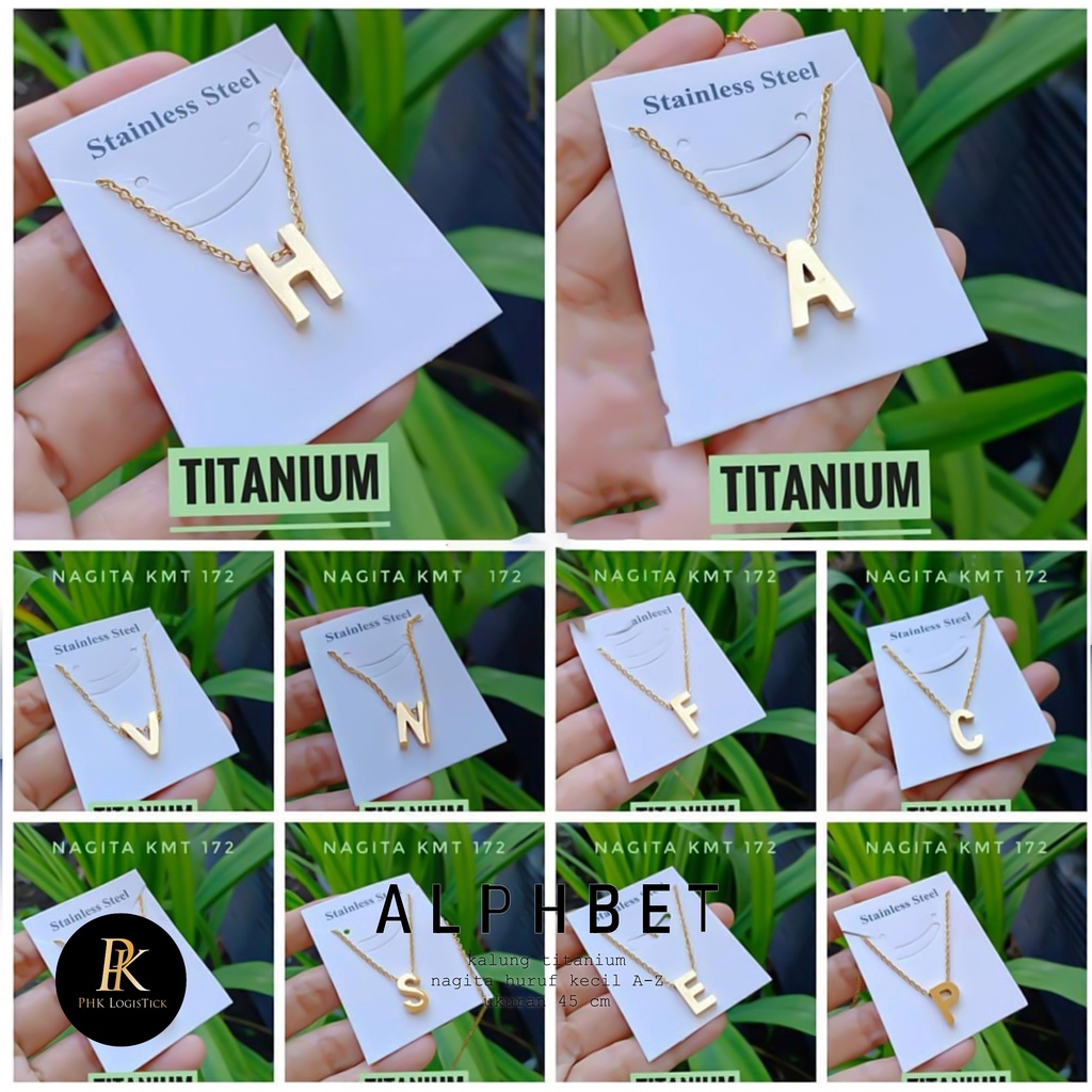 Kalung Tali Liontin Inisial Nama Bahan Titanium Warna Putih