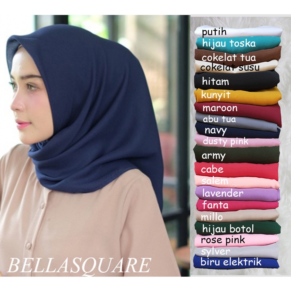 KERUDUNG BELLA SQUARE JILBAB SEGI EMPAT TEPI NECI LAUDYA DAILY PREMIUM POLOS POLLYCOTTON PROMO HIJAB