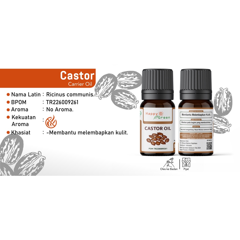 BPOM Approved HAPPY GREEN Castor Oil - Minyak Jarak 80 ml 100% Murni Garansi Uang Kembali