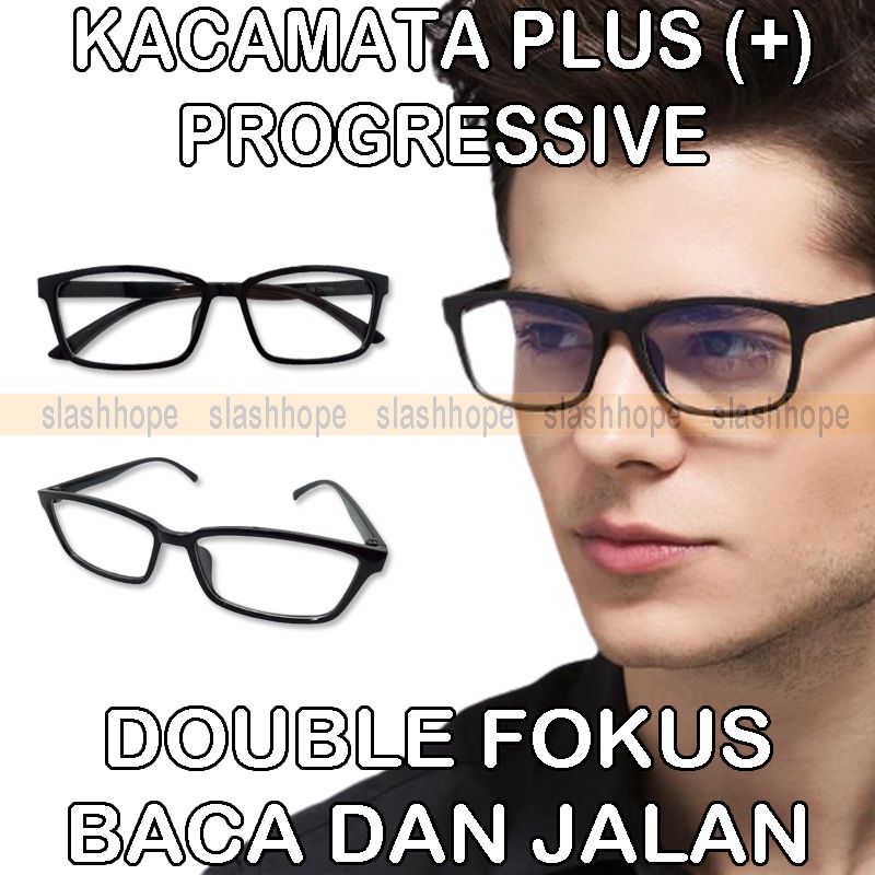 Kacamata Plus 2 Fungsi Double Fokus kaca mata baca plus (+) uk +1.00 s/d +4.00 Frame Kotak Persegi