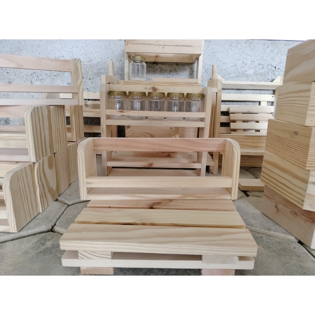 Tempat Bumbu Dapur Kayu Set 5 Pcs Toples Rak Bumbu Dapur Kayu