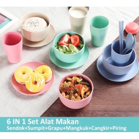 peralatan makan set 6 in 1 bahan jerami