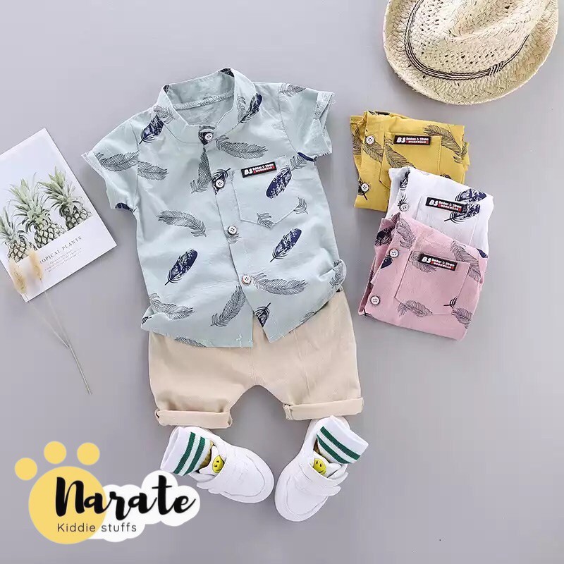 Setelan Outfit Baju Pakaian Bayi Anak Laki - Laki Kemeja Celana Korea Murah Trendy Casual
