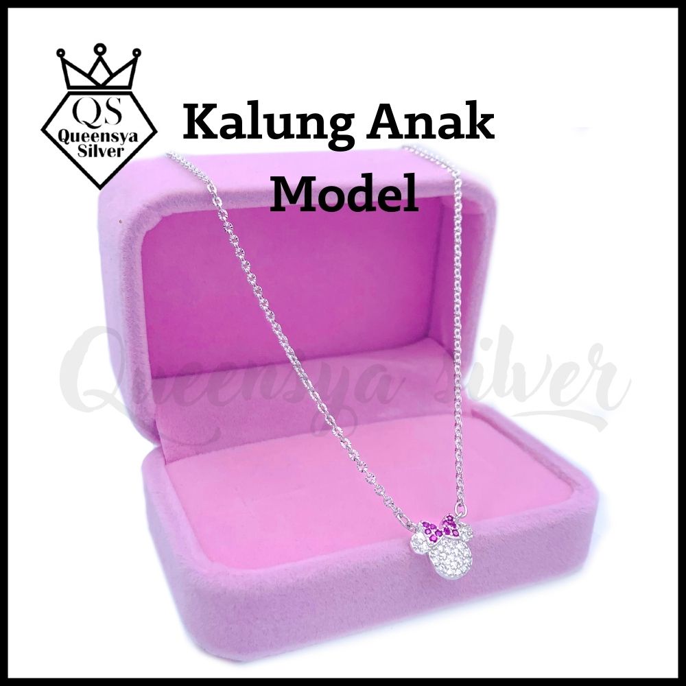 Kalung Perak Anak Mickey Mouse Minnie Mouse Asli Perak Silver 925 Lapis Emas Putih Model Rantai Nori Polos Kilap