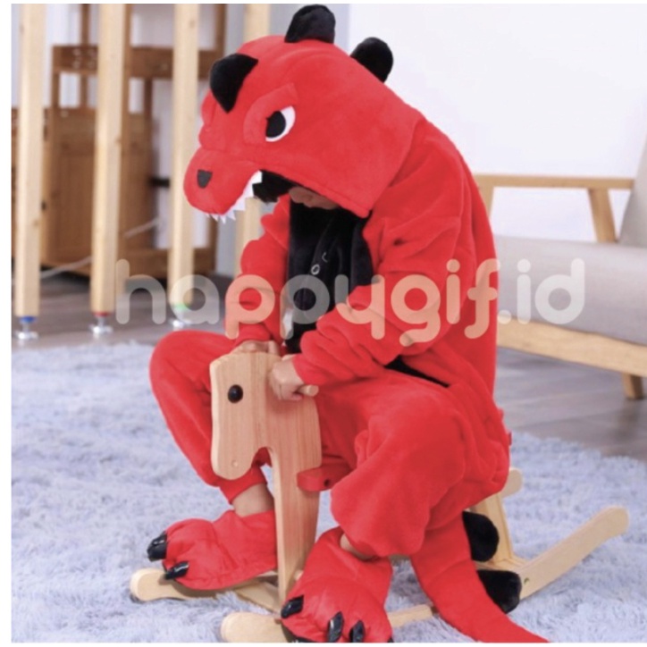 BAJU KOSTUM ONESIE PIYAMA KIGURUMI DINO SULLEY DEWASA-(KID) DINO RED