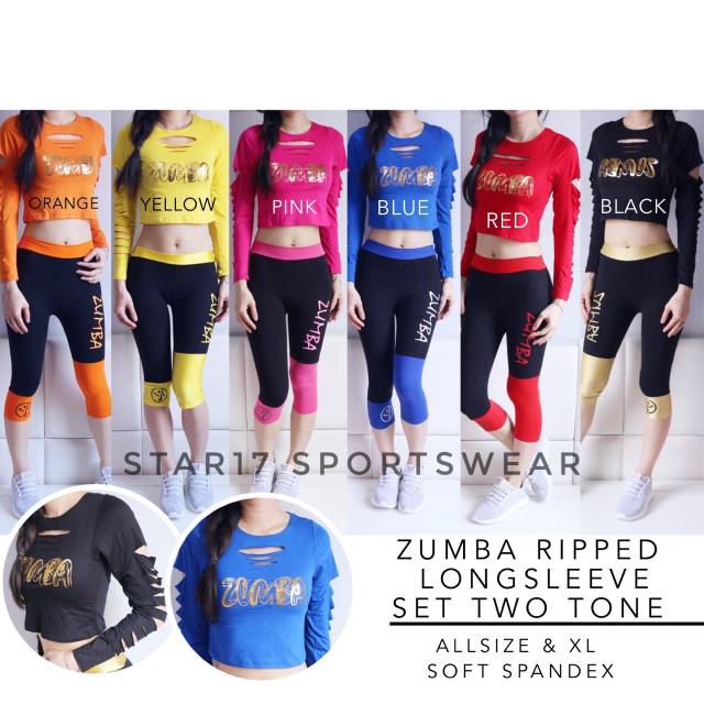 ZUMBA RIPPED LONGSLEEVE SET - BAJU SENAM - BAJU OLAHRAGA WANITA - BAJU ZUMBA - BAJU AEROBIC - YOGA