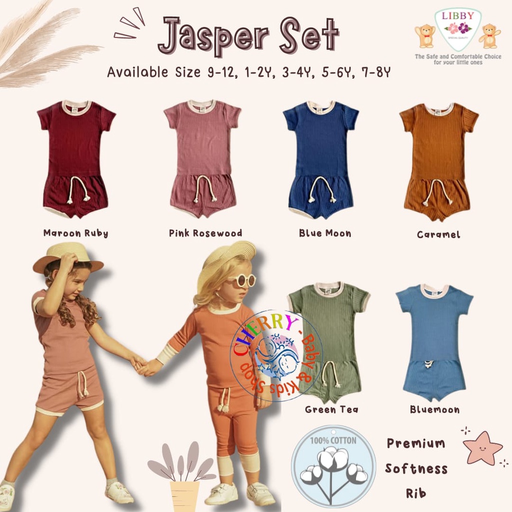 LIBBY Rib Earth 0-8 Tahun Jasper Set Setelan Pendek Reeb Baju Anak Earth Color CBKS