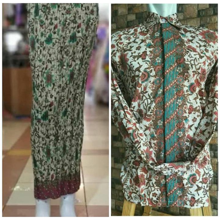 couple rok plisket dan kemeja batik lengan panjang new