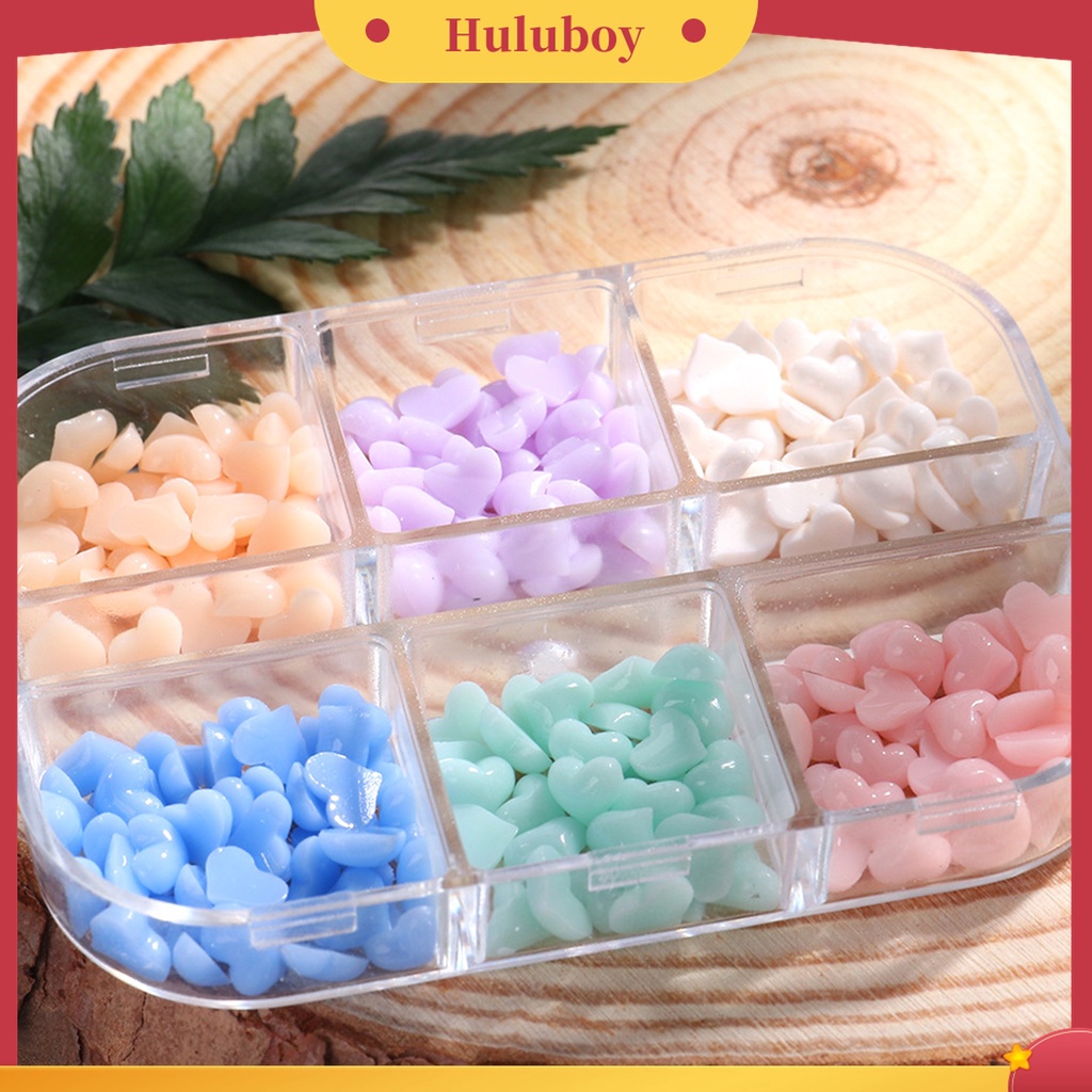 Huluboy Huluboy♡ 6 Grids / Box Ornamen Hati 3D Efek Berubah Warna Putih Pink Untuk Dekorasi Nail Art Charms