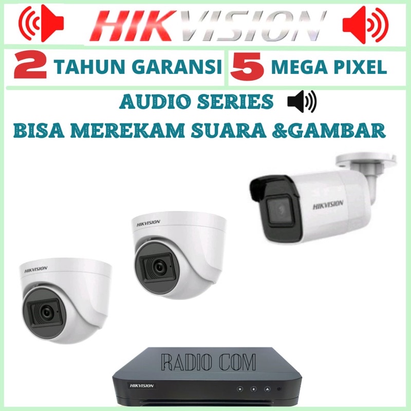 PAKET CCTV HIKVISION 4 CHANNEL 3 KAMERA 5MP AUDIO KOMPLIT TINGGAL PASANG