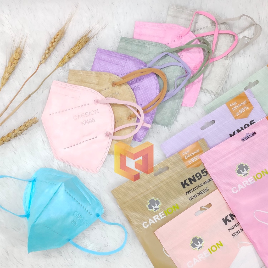 Pack 10Pcs - Masker KN95 CAREION 5Ply || KN 95 Warna Tali Senada