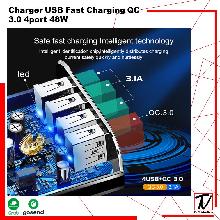 Kepala Adaptor Olaf Charger USB Fast Charging QC 3.0 4 Port 48 - Black And White