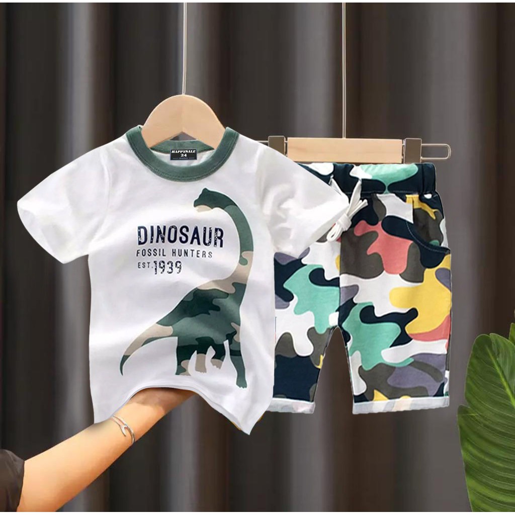 SETELAN ANAK DINO ARMY 1-5 TAHUN KAOS DINOSAURUS ATASAN SET PAKAIAN CELANA PENDEK DINOSAURUS