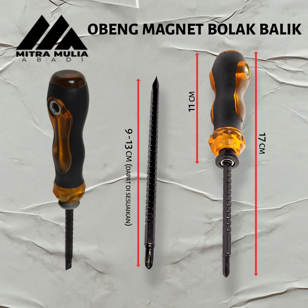 Obeng Magnet Bolak Balik 7.5 &amp; 9 Inch I Obeng Bolak Balik Min Plus 3 Way - Hitam