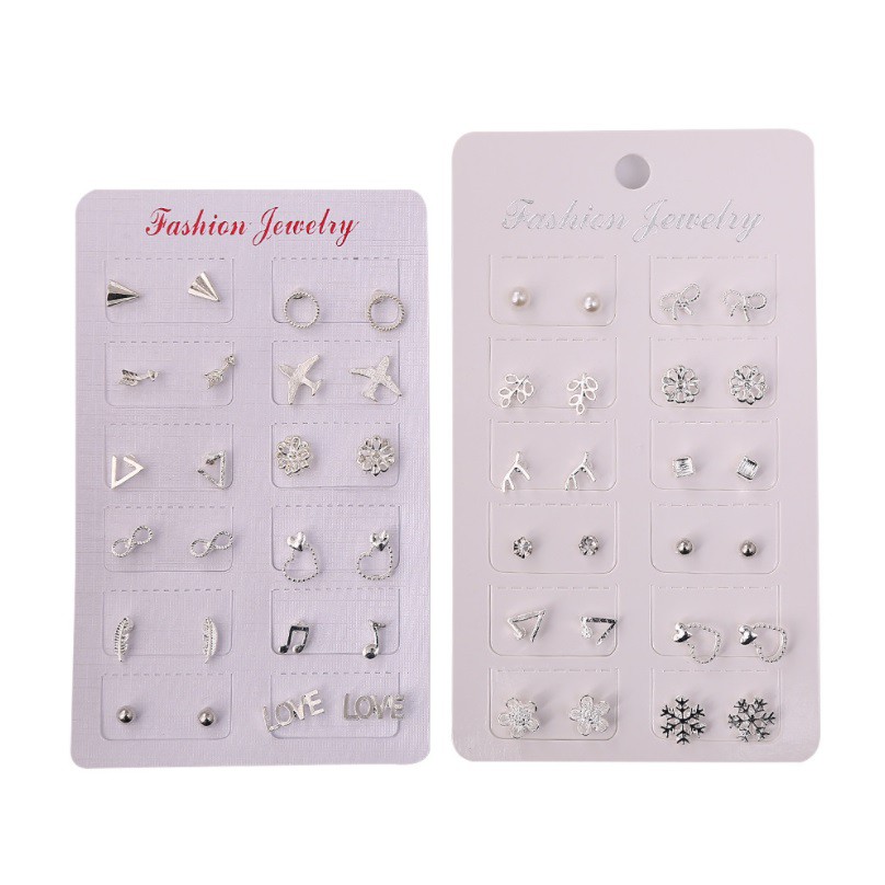 12 Pasang Anting Tindik #04 SILVER Tusuk Set Korea Fashion Stud Earrings Gaya Korea Fashion Korean