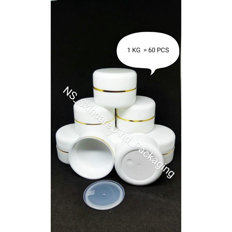 (60 PCS) POT CREAM 12,5 GR KEMASAN KOSMETIK HN / POT KRIM 12,5 GR PUTIH LIST GOLD TITIK 2