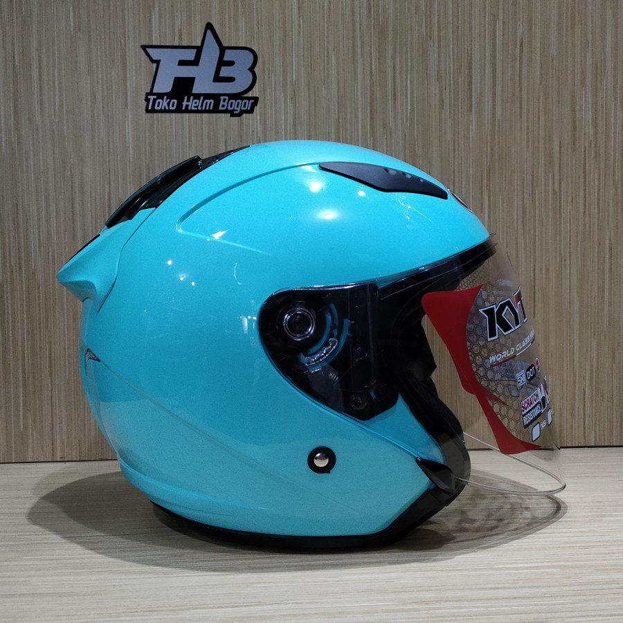 KYT HELM GALAXY FLAT R SOLID AQUA BLUE | DOUBLE VISOR
