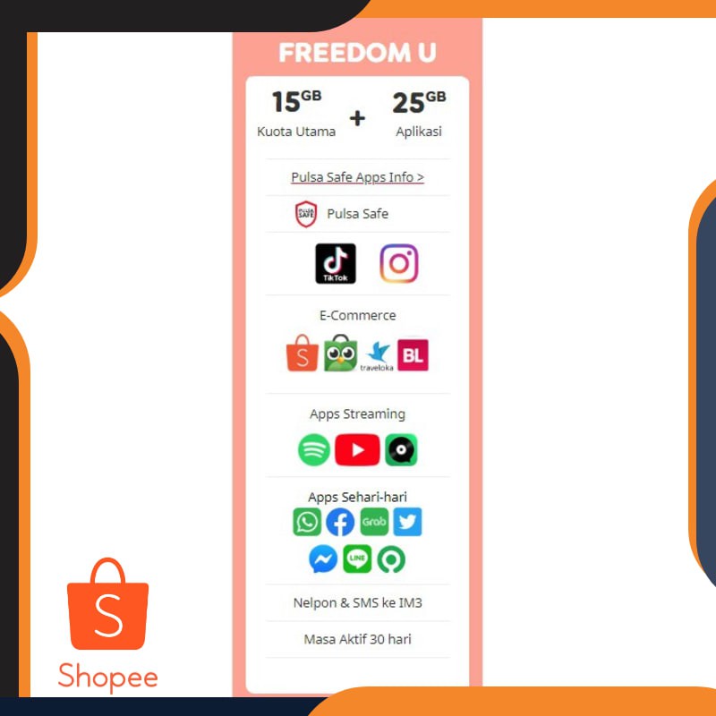 Grosir INDOSAT KUOTA FREEDOM U 15GB + 25GB APPS (30 HARI) Keren