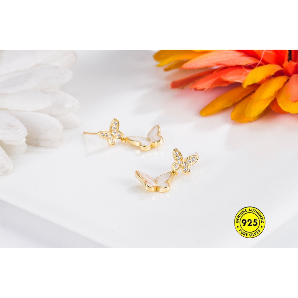 Anting Tusuk Sterling Silver 925 Desain Kupu-Kupu Hias Berlian Imitasi Untuk Wanita Butterfly