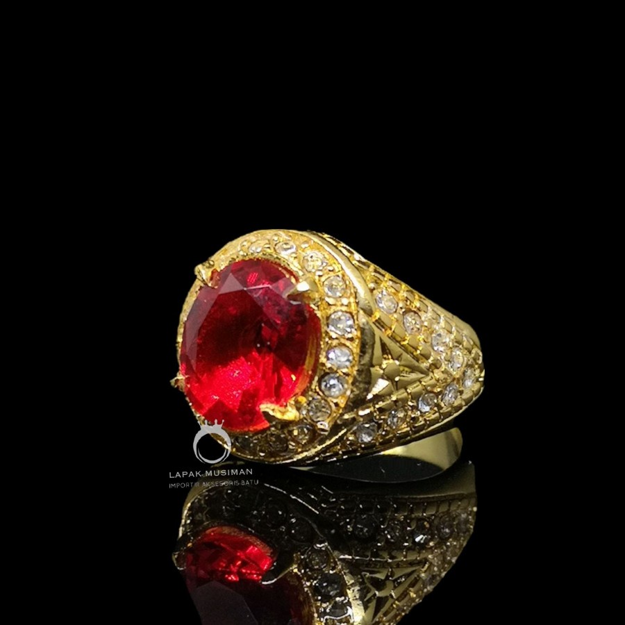 [Bayar di Tempat] Cincin Pria Batu Permata Ruby Zimbabwe Keren Elegan Warna Merah