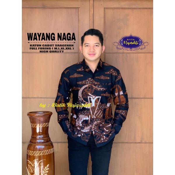 KEMEJA BATIK SOLO WAYANG NAGA HITAM SOGAN BATIK PRIA SIZE M L XL XXL