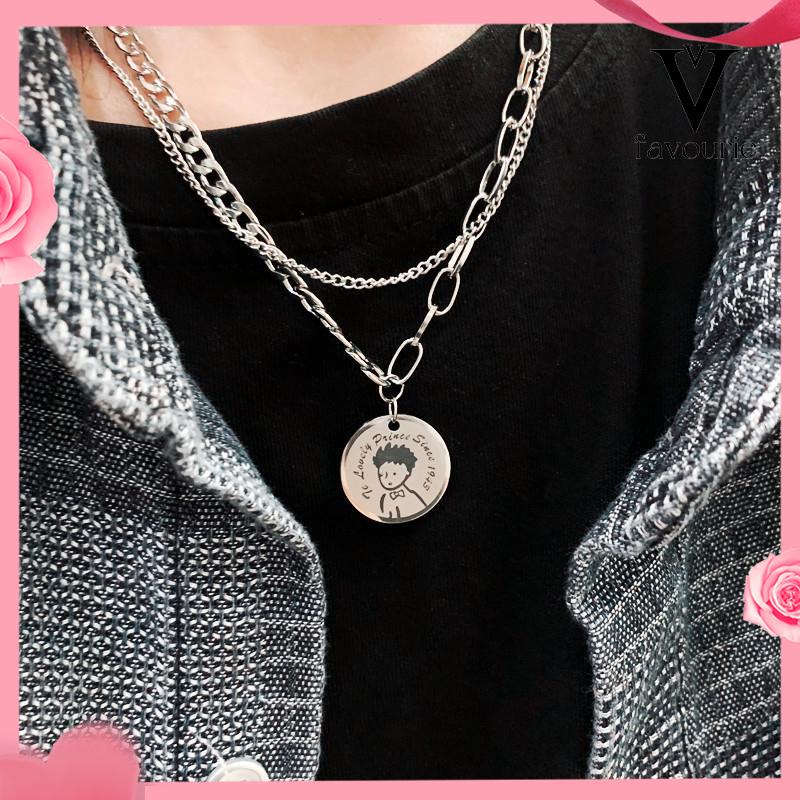 [COD]The Little Prince Double Kalung Pria dan Wanita Hip Hop Liontin Sederhana Rantai Baja Titanium Aksesoris Rantai Sweater-FA