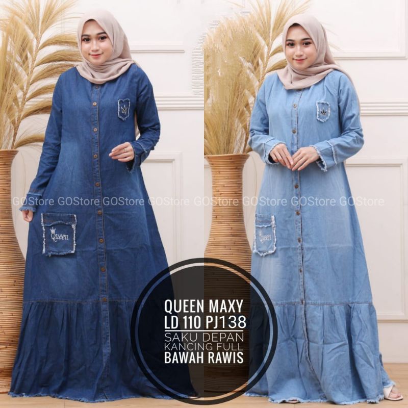 QUEEN MAXY | Gamis Wanita Terbaru Busui Friendly | Gamis Jeans Wanita Jumbo