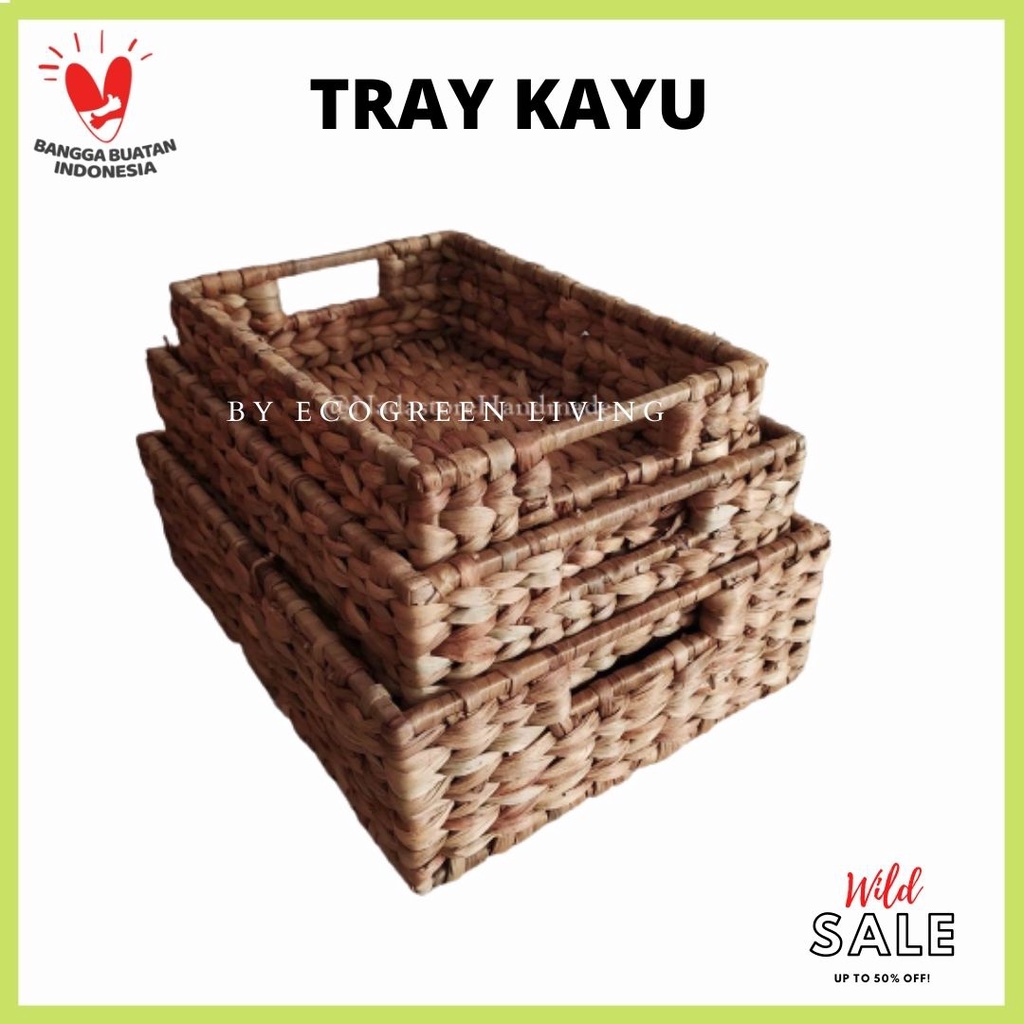 Tray Kayu / Nampan / Baki / Wadah Saji / Hampers / Kotak penyimpanan Anyaman enceng gondok