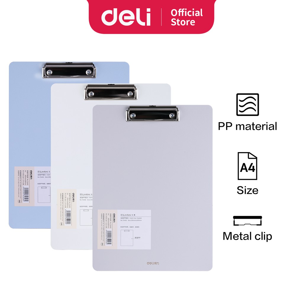 

Deli Clipboard / Papan Jalan / Papan Ujian A4 3 Warna Pastel PP Foam 72492