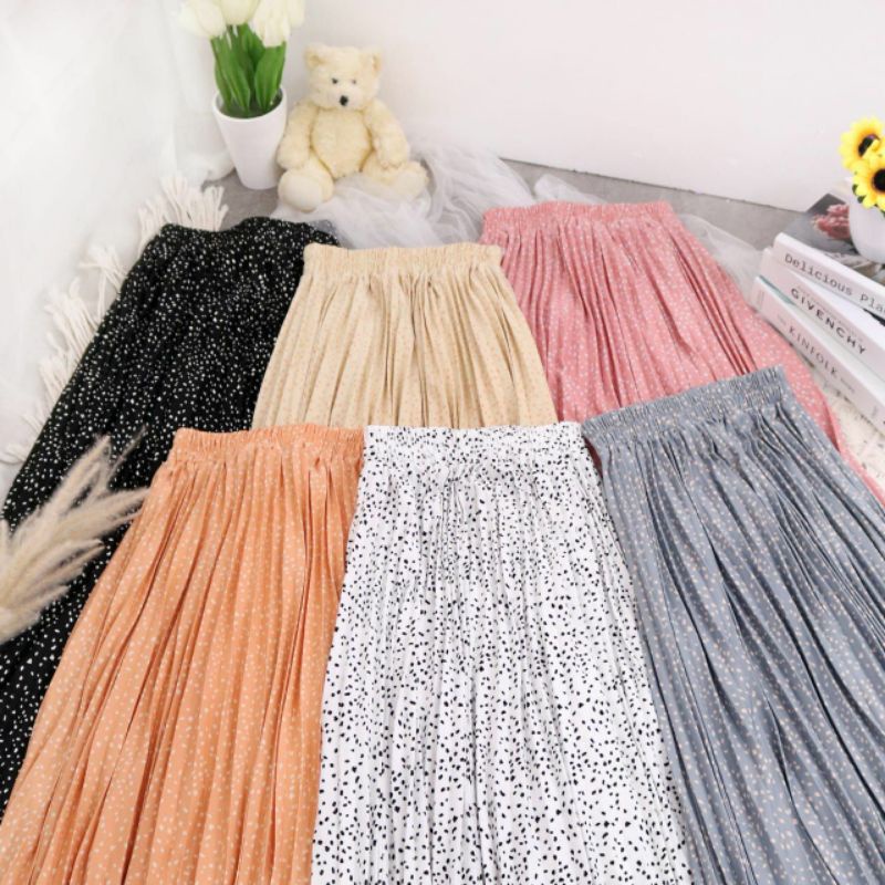 MUMU - Spot Skirt Rok Plisket Premium Terlaris Motif Polka By Mumu Fashion Grosir Solo