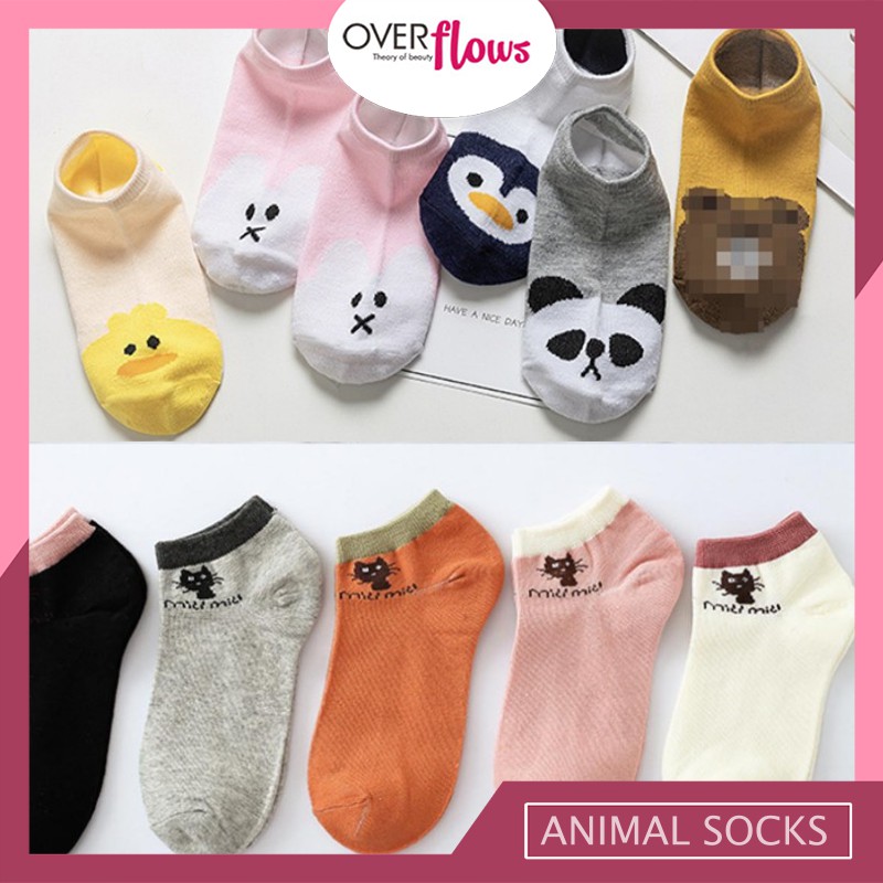 OVERFLOWS.ID Kaos Kaki Semata Kaki Motif Hewam Lucu  Kucing Cat Kekinian Ankle Sock Korea Murah Lucu