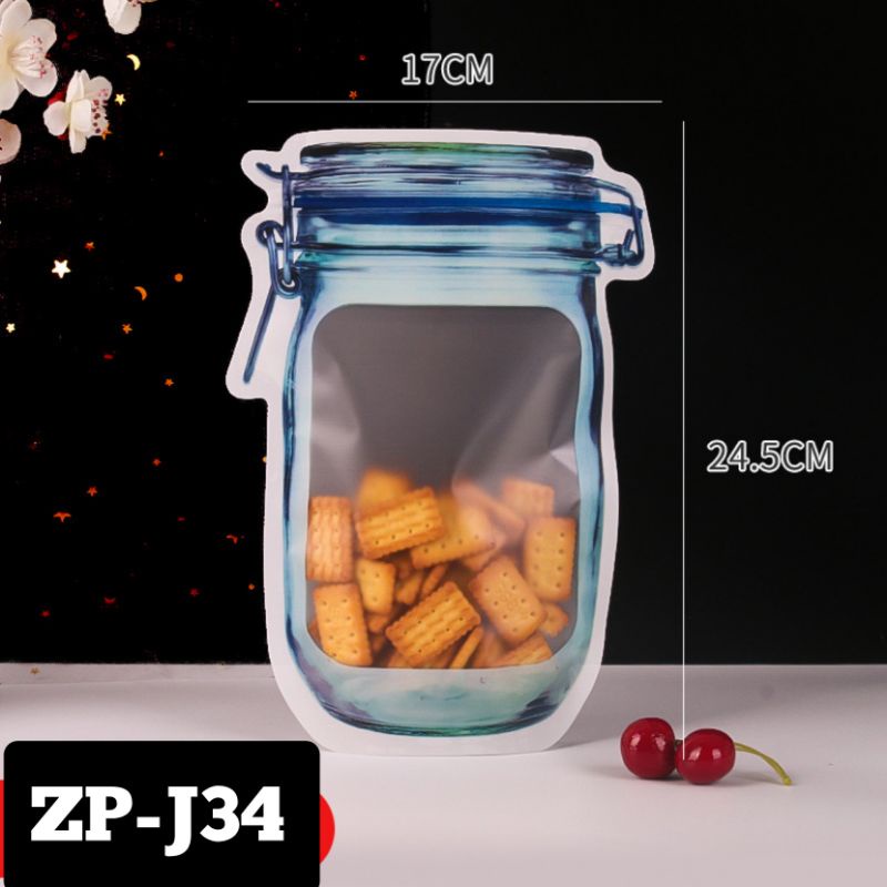 ZIPLOCK BAG 3D TOPLES JAR MEWAH ZIPPER COOKIES SNACK KACANG LUCU