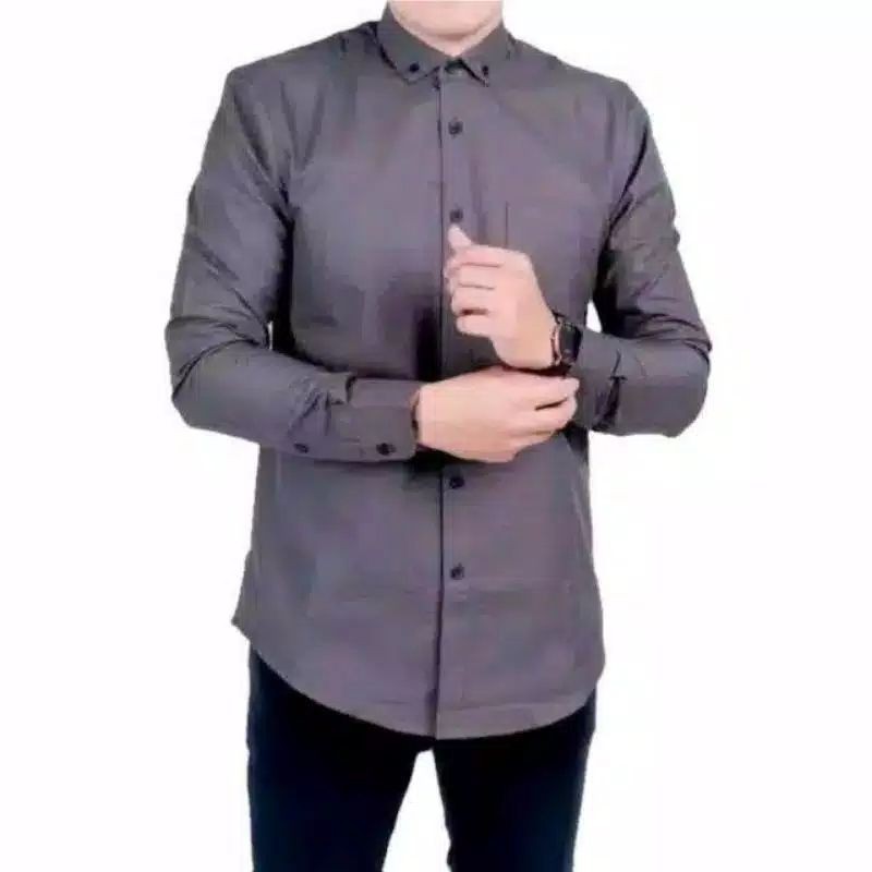 Baju Kemeja Pria Kasual Polos Hitam Putih Lengan Panjang /hem baju pria/ kemeja cowok / kemeja hitam / kemeja coksu