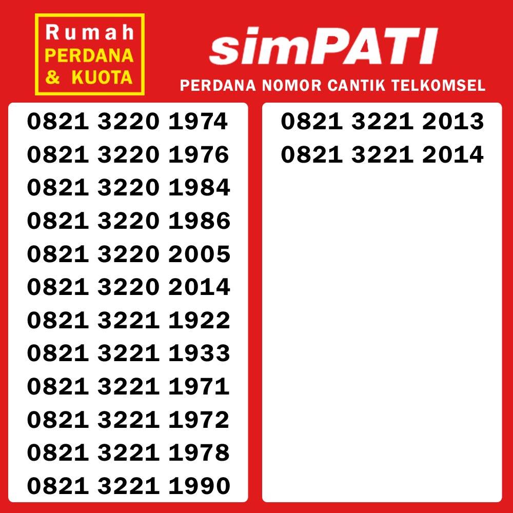 Perdana nomor cantik Telkomsel Simpati 0821 3221 1922-3220 1974