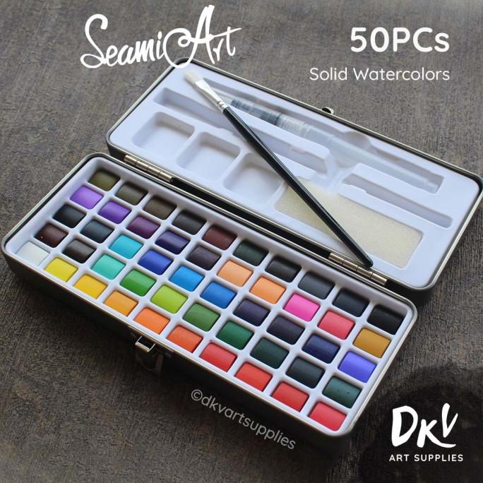 

Seamiart 50 Warna Colors Solid Watercolor Cat Air Tin Box Set