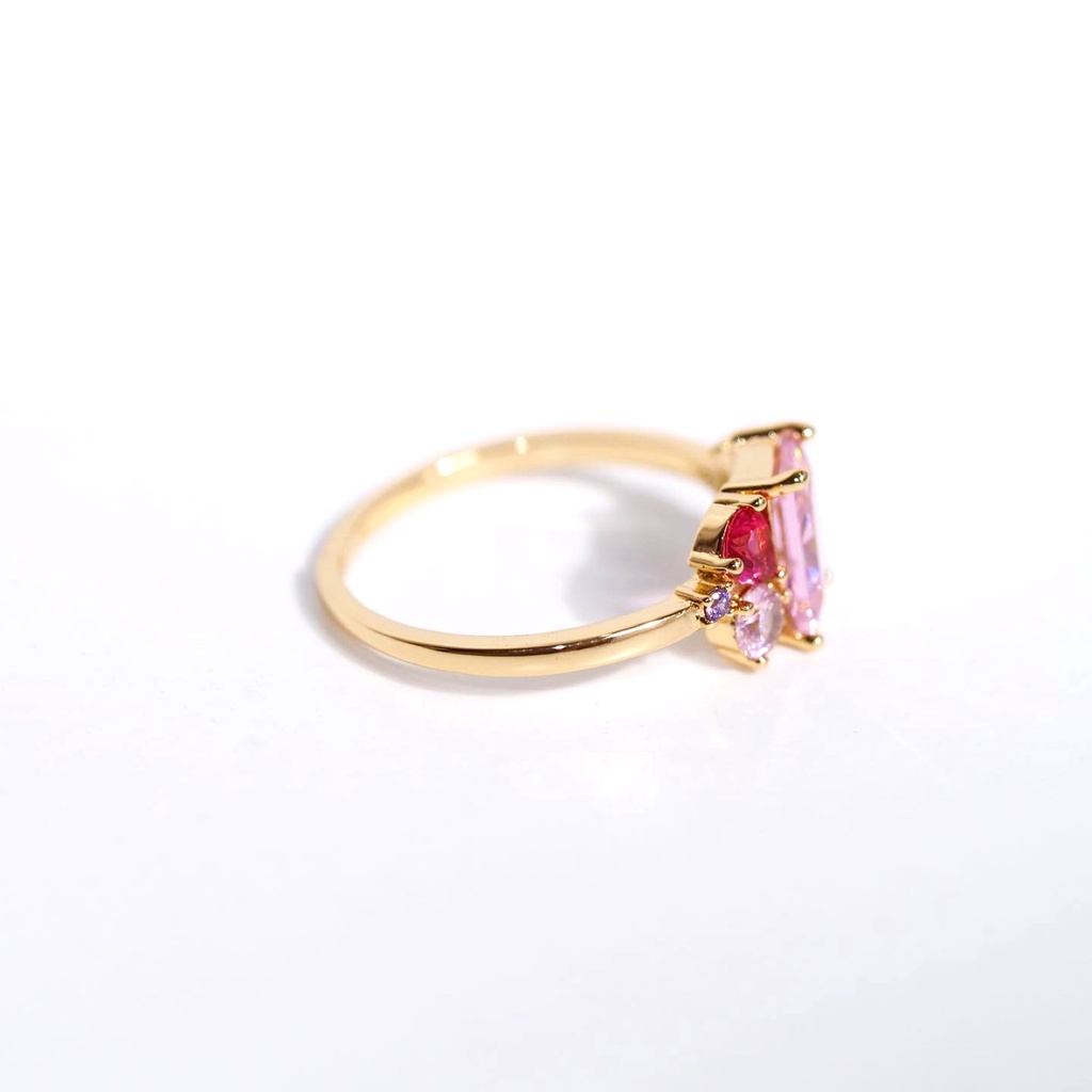 Panlandwoo - Cincin Rhodium Wanita Poppy Pink Adjustable
