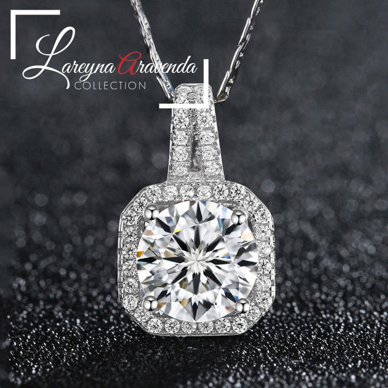 Kalung Titanium &amp; Liontin Wanita Model Kristal Crystal Persegi kl085