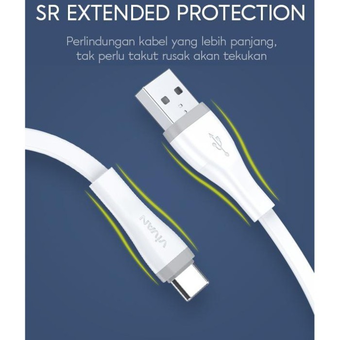 Kabel Data Charger USB Type-C VIVAN SC100S 2.4A 1M - Putih