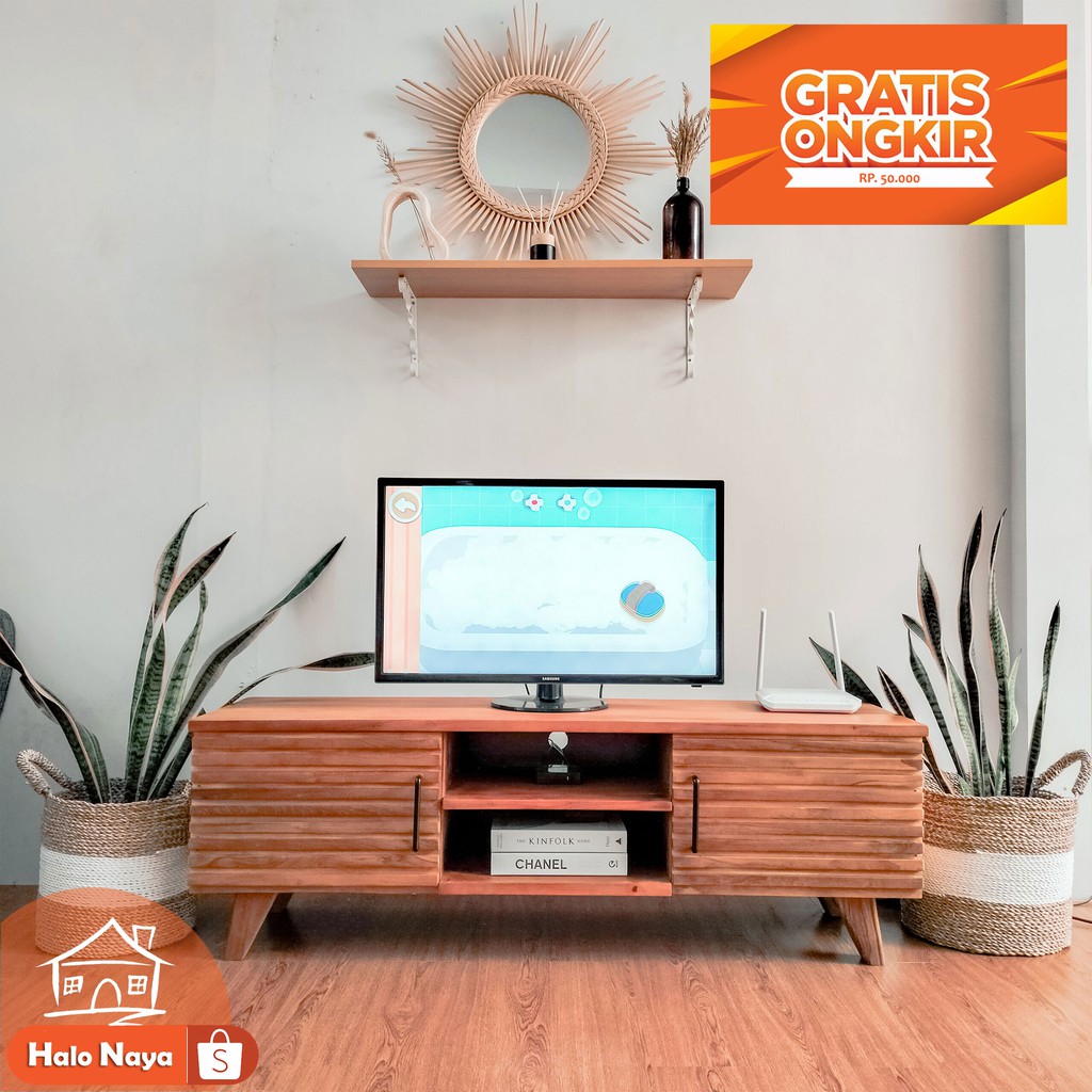 Buffet Meja TV Lemari Kabinet Natural Material Kayu Mahoni Solid Asli Jepara HALO NAYA