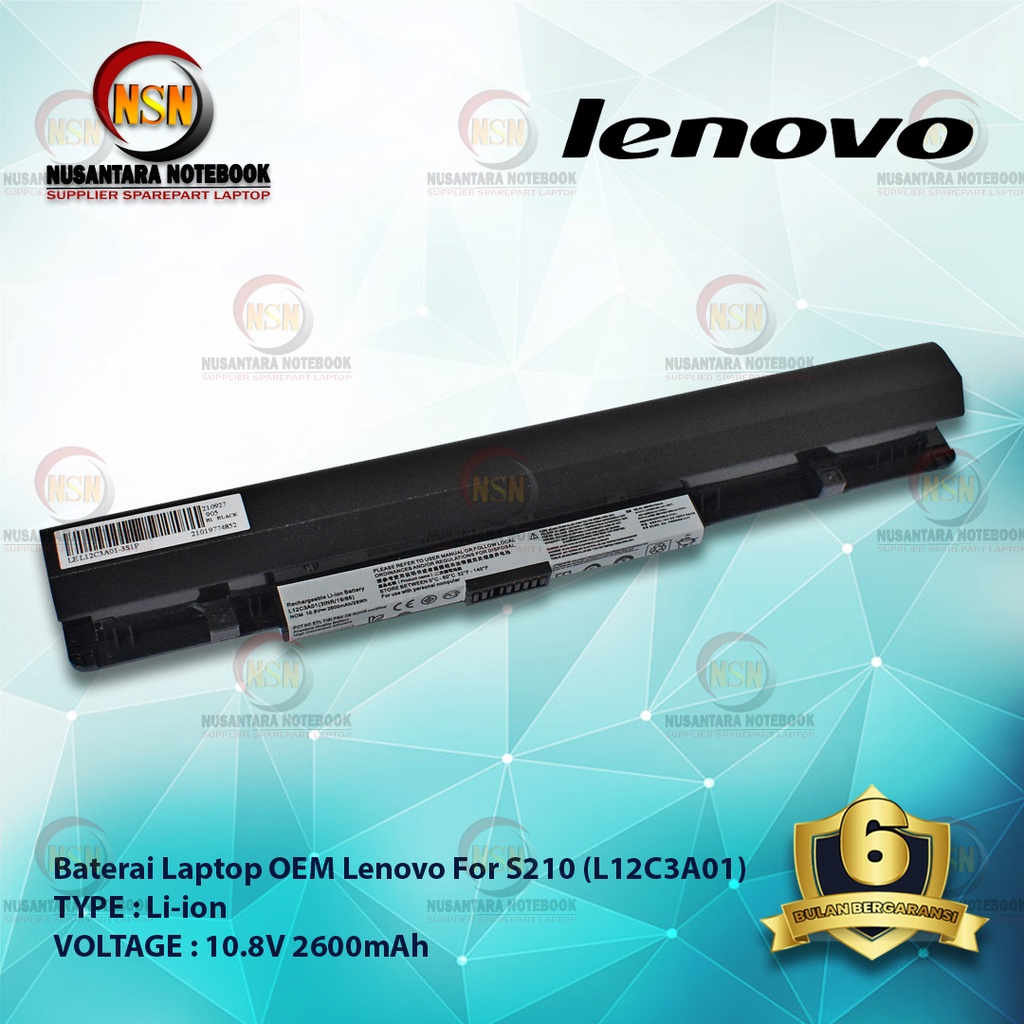 Baterai Laptop OEM Lenovo For S210 (L12C3A01) 10.8V 2600mAh