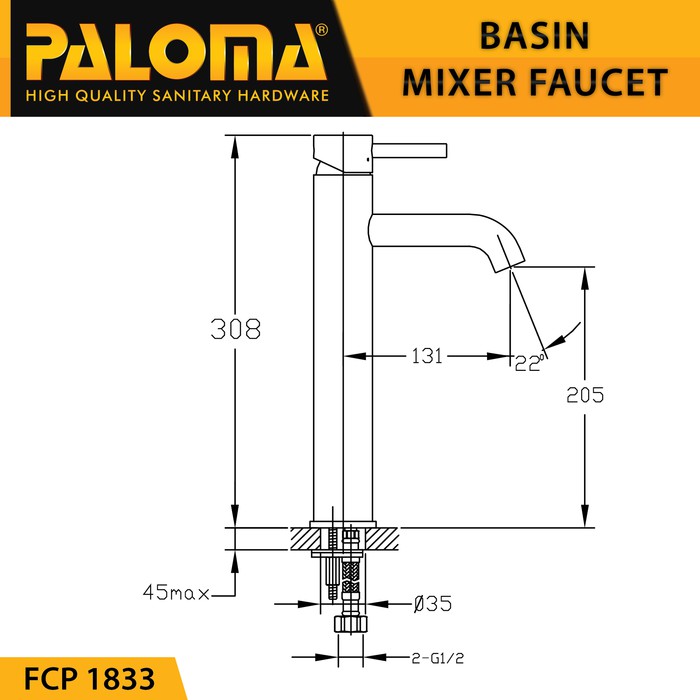 PALOMA FCP 1833 Keran Mixer Wastafel Cuci Tangan Panas Dingin Kran Air